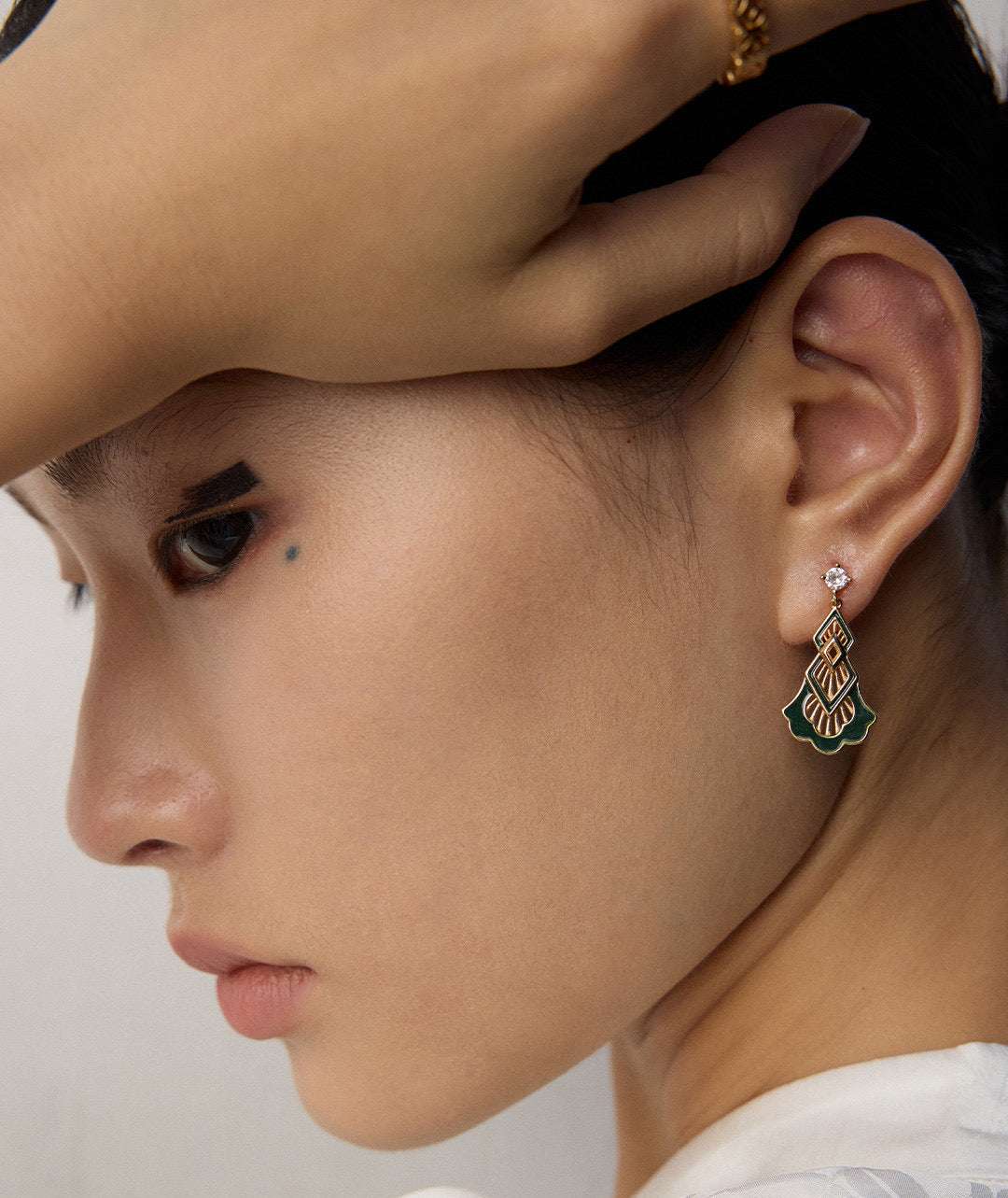 Vitreous Whisper Drops — 3 cm enamel drop earring on-model|Forya J'adore
