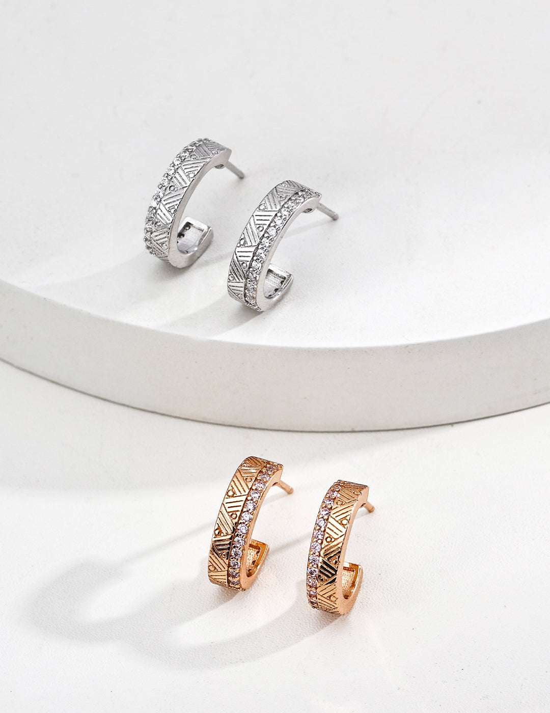 Chronicle Spark — pair of oxidized silver zirconia studs on neutral background|Forya J'adore