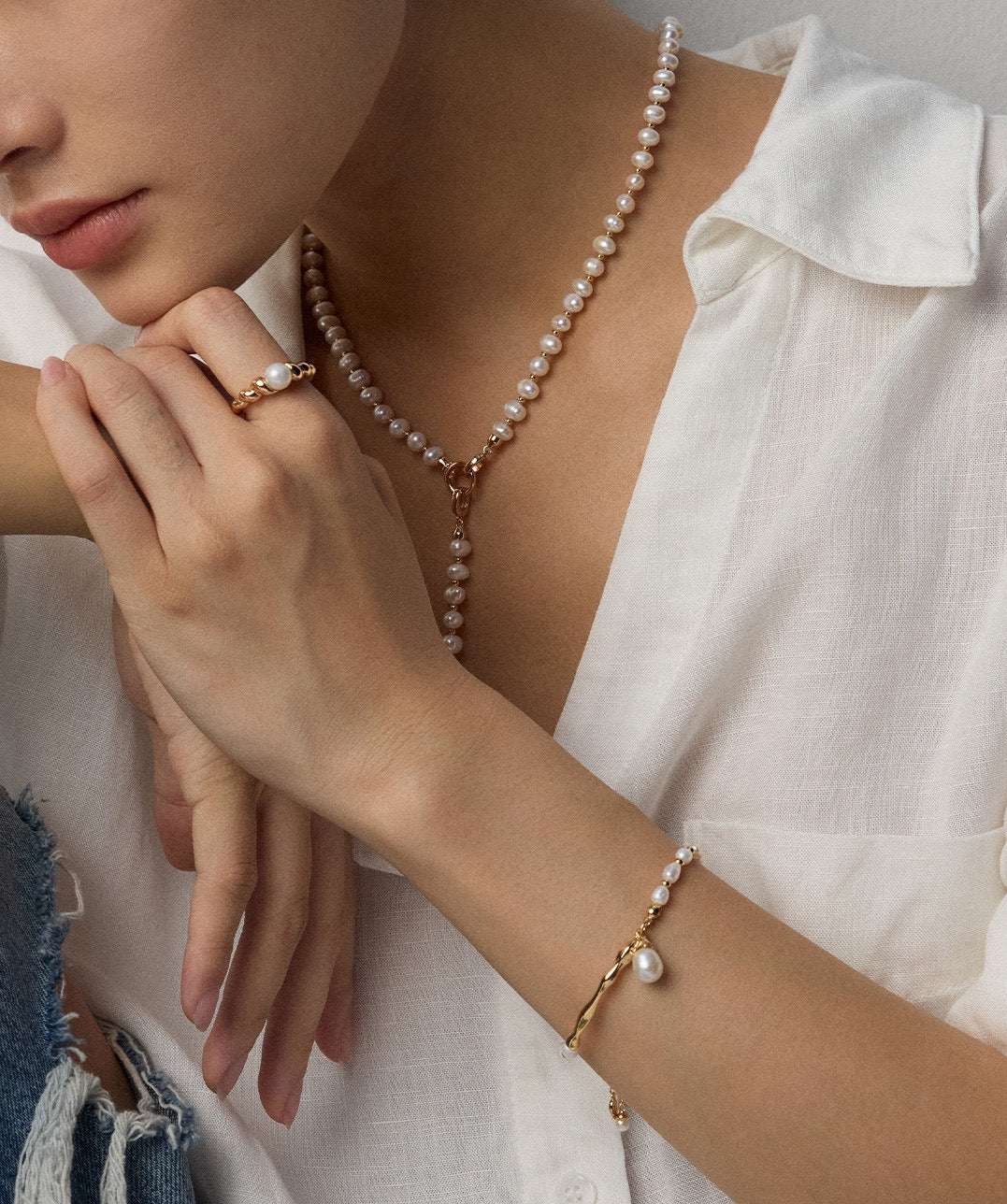 Naked Pearl Rivulet Bracelet |Eudorra Jewelry.